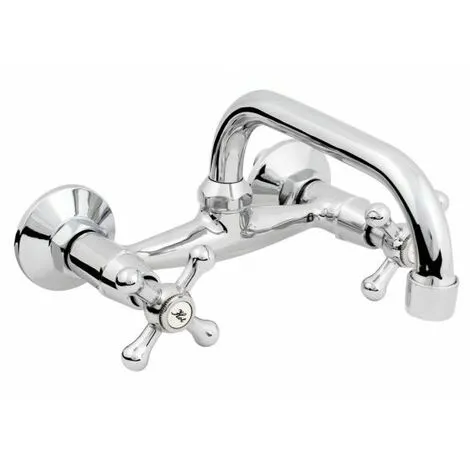 Hydroland Chromed Brass Wall Mounted Mixer Faucet 20cm C-type Spout Tap With Retro Heads 1 Hydroland Chromed Brass Wall Mounted Mixer Faucet 20cm C-type Spout Tap With Retro Heads