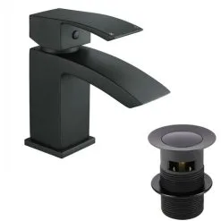 GRAVITY BATHROOMS Bathroom Luxury Black Matt Basin Sink Mono Mixer Single Lever Tap & Waste