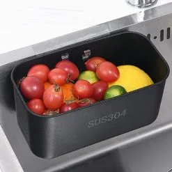 OSQI Sink Filter Tray, Filter Basket For Sinks, Stainless Steel 304 Multifunctional Kitchen Strainer, Sink Organiser, Filter Baskets, Colander Over The Spool For Dishes, Fruit, Vegetables (Black) -Faucet Shop 58225883 3