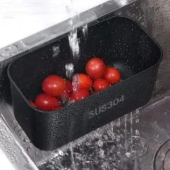 OSQI Sink Filter Tray, Filter Basket For Sinks, Stainless Steel 304 Multifunctional Kitchen Strainer, Sink Organiser, Filter Baskets, Colander Over The Spool For Dishes, Fruit, Vegetables (Black) -Faucet Shop 58225883 5