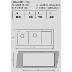 Sauber Kitchen Sink 1.5 Bowl RH Drainer Black Glass Stainless Steel Inset Waste -Faucet Shop 59257179 5