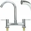 BRIEFNESS Kitchen Sink Mixer Taps 2 Hole Dual Lever Cold And Hot Mixer Tap, Modern 360��Swivel Spout Kitchen Sink Taps Brass Chrome Basin Faucet With UK Standard Fittings 1/4 Turn