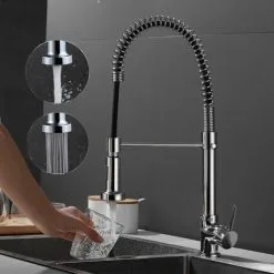BRIEFNESS Modern Mono Kitchen Mixer Tap Dual Spout & Pull Out Spray Single Lever Chrome UK