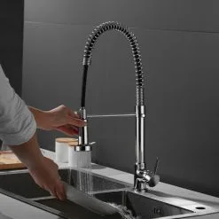 BRIEFNESS Modern Mono Kitchen Mixer Tap Dual Spout & Pull Out Spray Single Lever Chrome UK -Faucet Shop 59499626 4