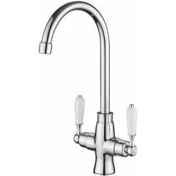 Faucet Shop 11 BRIEFNESS Kitchen Sink Mixer Tap Elegant White Ceramic Dual Lever Monobloc Swivel Spout Chrome Kitchen Taps With UK Standard Fittings