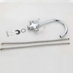 BRIEFNESS Kitchen Sink Mixer Tap Elegant White Ceramic Dual Lever Monobloc Swivel Spout Chrome Kitchen Taps With UK Standard Fittings -Faucet Shop 59500070 4