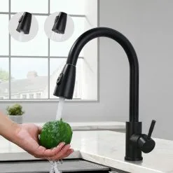 OSQI Black Kitchen Faucet, Sink Mixer Tap With Pull-Out Spray In Stainless Steel, Kitchen Mixer Tap With 2 Jet Modes, High Spout And 360° Rotatable, Anti-Corrosion