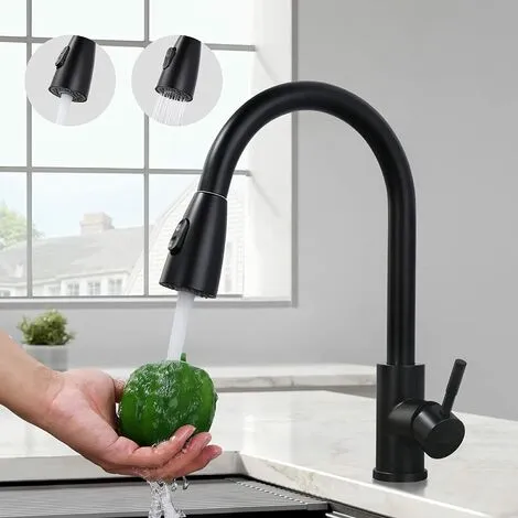 OSQI Black Kitchen Faucet, Sink Mixer Tap With Pull-Out Spray In Stainless Steel, Kitchen Mixer Tap With 2 Jet Modes, High Spout And 360° Rotatable, Anti-Corrosion 1 OSQI Black Kitchen Faucet, Sink Mixer Tap With Pull-Out Spray In Stainless Steel, Kitchen Mixer Tap With 2 Jet Modes, High Spout And 360° Rotatable, Anti-Corrosion