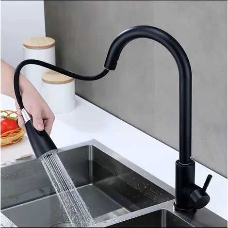 OSQI Black Kitchen Faucet, Sink Mixer Tap With Pull-Out Spray In Stainless Steel, Kitchen Mixer Tap With 2 Jet Modes, High Spout And 360° Rotatable, Anti-Corrosion 4 OSQI Black Kitchen Faucet, Sink Mixer Tap With Pull-Out Spray In Stainless Steel, Kitchen Mixer Tap With 2 Jet Modes, High Spout And 360° Rotatable, Anti-Corrosion - Image 4