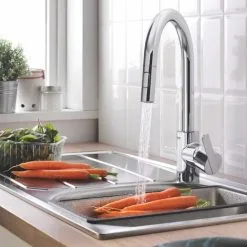 Grohe Feel Kitchen Mixer Tap Pull Out Dual Spray Swivel Spout Chrome 31486001