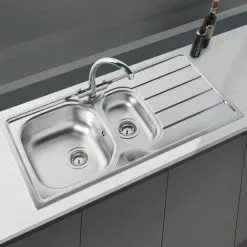 S I A SIA 1.5 Bowl Reversible Stainless Steel Kitchen Sink And Waste Kit W965 X D500mm 7 S I A SIA 1.5 Bowl Reversible Stainless Steel Kitchen Sink And Waste Kit W965 X D500mm -Faucet Shop 65334639 3