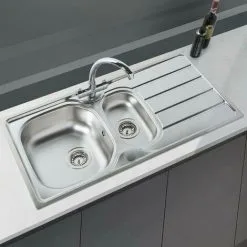 S I A SIA 1.5 Bowl Reversible Stainless Steel Kitchen Sink And Waste Kit W965 X D500mm 9 S I A SIA 1.5 Bowl Reversible Stainless Steel Kitchen Sink And Waste Kit W965 X D500mm -Faucet Shop 65334639 5