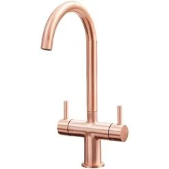 S I A SIA KT3CU Copper Swan Neck Twin Lever Contemporary Monobloc Kitchen Mixer Tap