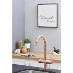 S I A SIA KT3CU Copper Swan Neck Twin Lever Contemporary Monobloc Kitchen Mixer Tap -Faucet Shop 65334677 3