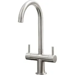 Faucet Shop 25 S I A SIA KT3BN Brushed Nickel Swan Neck Twin Lever Modern Monobloc Kitchen Mixer Tap