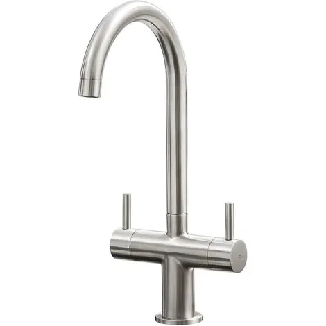 S I A SIA KT3BN Brushed Nickel Swan Neck Twin Lever Modern Monobloc Kitchen Mixer Tap 1 S I A SIA KT3BN Brushed Nickel Swan Neck Twin Lever Modern Monobloc Kitchen Mixer Tap