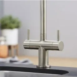 S I A SIA KT3BN Brushed Nickel Swan Neck Twin Lever Modern Monobloc Kitchen Mixer Tap 7 S I A SIA KT3BN Brushed Nickel Swan Neck Twin Lever Modern Monobloc Kitchen Mixer Tap -Faucet Shop 65334782 3