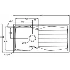 Astracast Sierra 1.0 Bowl Reversible White Kitchen Sink With Basket Waste Kit -Faucet Shop 65334806 4