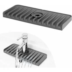 Langray Silicone Kitchen Sink Splash Guard,Faucet Water Catcher Mat, Sink Drain Pad Behind Faucet, CounterTop Protector Drying Mat Racks For Bathroom, Bar, RV And Farmhouse (dark Grey, 1)