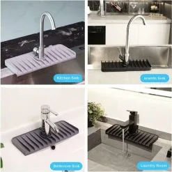 Langray Silicone Kitchen Sink Splash Guard,Faucet Water Catcher Mat, Sink Drain Pad Behind Faucet, CounterTop Protector Drying Mat Racks For Bathroom, Bar, RV And Farmhouse (dark Grey, 1) -Faucet Shop 65811232 5