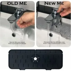 Langray Kitchen Faucet Sink Splash Guards, Silicone Faucet Water Catcher Pads, Foldable Sink Faucet Splashbacks, Behind Faucet Sink Drain Pads, Kitchen, Farmhouse And RV Drying Pads (Black) -Faucet Shop 65811238 3