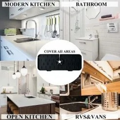Langray Kitchen Faucet Sink Splash Guards, Silicone Faucet Water Catcher Pads, Foldable Sink Faucet Splashbacks, Behind Faucet Sink Drain Pads, Kitchen, Farmhouse And RV Drying Pads (Black) -Faucet Shop 65811238 5