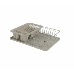 Viss Large Taupe Chrome Dish Drainer