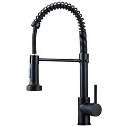 RHAFAYRE Kitchen Taps With Pull Down Sprayer, Kitchen Sink Taps, Brass Black Single Handle Single Lever High Arc Spring Tap(Matte Black)