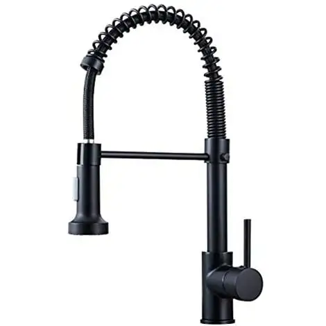 RHAFAYRE Kitchen Taps With Pull Down Sprayer, Kitchen Sink Taps, Brass Black Single Handle Single Lever High Arc Spring Tap(Matte Black) 1 RHAFAYRE Kitchen Taps With Pull Down Sprayer, Kitchen Sink Taps, Brass Black Single Handle Single Lever High Arc Spring Tap(Matte Black)