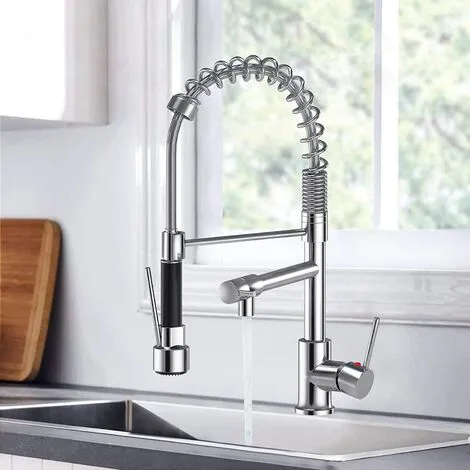 RHAFAYRE Kitchen Sink Mixer Tap Chrome Brass 360 Degree Rotation Single Hole With Pull Out Spray Kitchen Sink Taps 2 RHAFAYRE Kitchen Sink Mixer Tap Chrome Brass 360 Degree Rotation Single Hole With Pull Out Spray Kitchen Sink Taps - Image 2