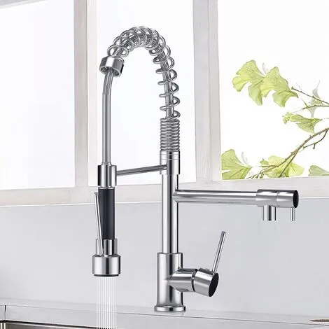 RHAFAYRE Kitchen Sink Mixer Tap Chrome Brass 360 Degree Rotation Single Hole With Pull Out Spray Kitchen Sink Taps 3 RHAFAYRE Kitchen Sink Mixer Tap Chrome Brass 360 Degree Rotation Single Hole With Pull Out Spray Kitchen Sink Taps - Image 3