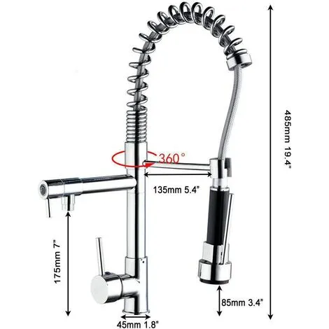 RHAFAYRE Kitchen Sink Mixer Tap Chrome Brass 360 Degree Rotation Single Hole With Pull Out Spray Kitchen Sink Taps 4 RHAFAYRE Kitchen Sink Mixer Tap Chrome Brass 360 Degree Rotation Single Hole With Pull Out Spray Kitchen Sink Taps - Image 4