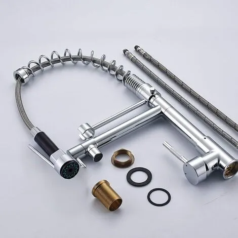 RHAFAYRE Kitchen Sink Mixer Tap Chrome Brass 360 Degree Rotation Single Hole With Pull Out Spray Kitchen Sink Taps 5 RHAFAYRE Kitchen Sink Mixer Tap Chrome Brass 360 Degree Rotation Single Hole With Pull Out Spray Kitchen Sink Taps - Image 5