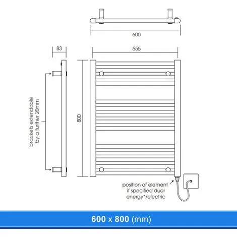 GRAVITY BATHROOMS 600 X 800mm Straight Chrome Heated Towel Rail Ladder Radiator 2 GRAVITY BATHROOMS 600 X 800mm Straight Chrome Heated Towel Rail Ladder Radiator - Image 2