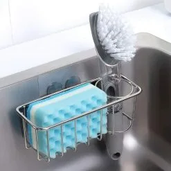 PESCE Sink Sponge Holder - Kitchen Sink Sponge Holder, 2 In 1 Brush Holder, SUS 304 Stainless Steel Waterproof Sponge Holder, No Drilling With 2 Adhesives
