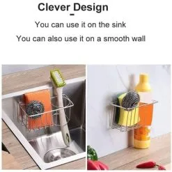 PESCE Sink Sponge Holder - Kitchen Sink Sponge Holder, 2 In 1 Brush Holder, SUS 304 Stainless Steel Waterproof Sponge Holder, No Drilling With 2 Adhesives -Faucet Shop 70969998 4