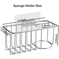 PESCE Sink Sponge Holder - Kitchen Sink Sponge Holder, 2 In 1 Brush Holder, SUS 304 Stainless Steel Waterproof Sponge Holder, No Drilling With 2 Adhesives -Faucet Shop 70969998 5