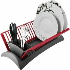 Geezy Compact Space Saving Plastic Dish Drainer Draining Rack With Drip Tray & Adjustable Cutlery Section