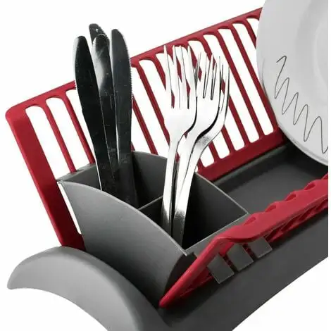 Geezy Compact Space Saving Plastic Dish Drainer Draining Rack With Drip Tray & Adjustable Cutlery Section 4 Geezy Compact Space Saving Plastic Dish Drainer Draining Rack With Drip Tray & Adjustable Cutlery Section - Image 4