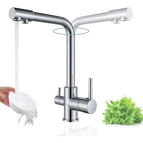 Suguword Kitchen Tap 3 Way With Filter Water System Double Handles Drinking Water And Cold Hot Water 360° Swivel Chrome Tap 1 Suguword Kitchen Tap 3 Way With Filter Water System Double Handles Drinking Water And Cold Hot Water 360° Swivel Chrome Tap