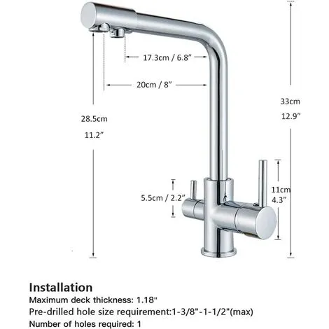 Suguword Kitchen Tap 3 Way With Filter Water System Double Handles Drinking Water And Cold Hot Water 360° Swivel Chrome Tap 4 Suguword Kitchen Tap 3 Way With Filter Water System Double Handles Drinking Water And Cold Hot Water 360° Swivel Chrome Tap - Image 4