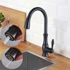 Suguword Kitchen Sink Tap With Pull Out Spray Oil Rubbed Bronze Dual Modes Spout Stream And Sprayer Single Lever Kitchen Tall Mixer Tap UK Standard Hardware
