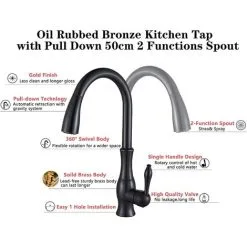 Suguword Kitchen Sink Tap With Pull Out Spray Oil Rubbed Bronze Dual Modes Spout Stream And Sprayer Single Lever Kitchen Tall Mixer Tap UK Standard Hardware -Faucet Shop 72218602 3