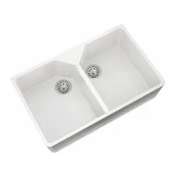 Park Lane Belfast Sinks Composite Deep Large Double Bowl Kitchen Sink White Waste 800mm -Faucet Shop 72751944 3
