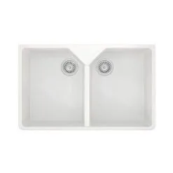 Park Lane Belfast Sinks Composite Deep Large Double Bowl Kitchen Sink White Waste 800mm -Faucet Shop 72751944 4