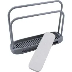 EINEMGELD Telescopic Kitchen Sink Organizer, Cloth Rack, Double Layer, Adjustable, Soap Dish, Steel Sponge Drainer (Gray) -Faucet Shop 75327094 5