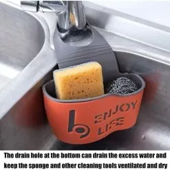 EINEMGELD Sponge Holder, Hanging Sink Basket, Hanging Baskets Drainer Rack Hanging Basket Plastic Sink Organizer For Kitchen Bathroom (White, Orange) -Faucet Shop 75329196 4