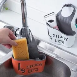 EINEMGELD Sponge Holder, Hanging Sink Basket, Hanging Baskets Drainer Rack Hanging Basket Plastic Sink Organizer For Kitchen Bathroom (White, Orange) -Faucet Shop 75329196 5