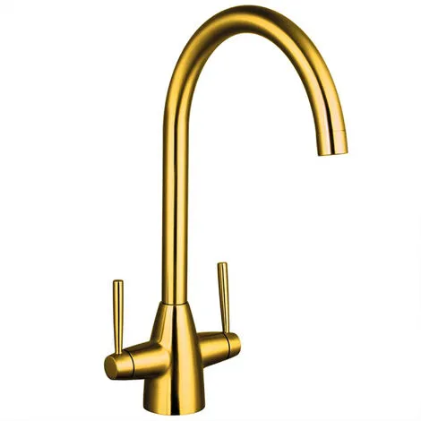 FNX BATHROOMS Brushed Gold Kitchen Sink Dual Lever Mixer Traditional Mixer 2 FNX BATHROOMS Brushed Gold Kitchen Sink Dual Lever Mixer Traditional Mixer - Image 2