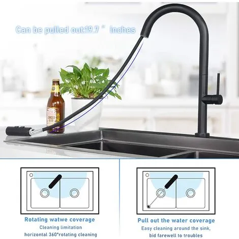 JENDREK PAUL LIMITED SHANFO Black Kitchen Faucet, Kitchen Mixer Tap With Pull Out Shower, 360° Rotatable Sink Mixer Tap With 2 Spray Modes Single Lever Modern Kitchen Faucet KB01E 2 JENDREK PAUL LIMITED SHANFO Black Kitchen Faucet, Kitchen Mixer Tap With Pull Out Shower, 360° Rotatable Sink Mixer Tap With 2 Spray Modes Single Lever Modern Kitchen Faucet KB01E - Image 2